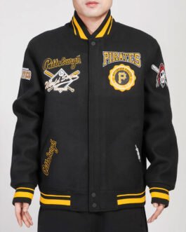 Pittsburgh Pirates Crest Emblem Black Varsity Wool Jacket