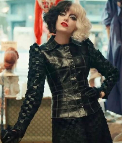 Cruella Emma Stone Black Leather Jacket - Image 2