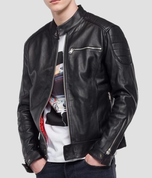 Men’s Crust Motorcycle Leather Zipper Pockets Jacket - Image 3