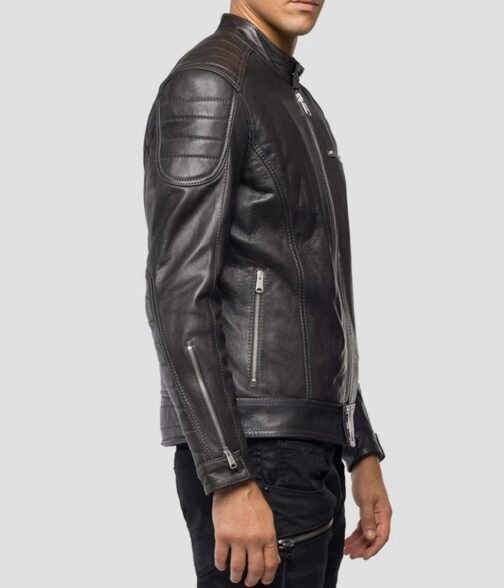 Men’s Crust Motorcycle Leather Zipper Pockets Jacket - Image 6