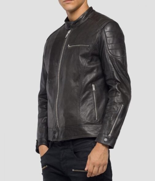 Men’s Crust Motorcycle Leather Zipper Pockets Jacket - Image 5