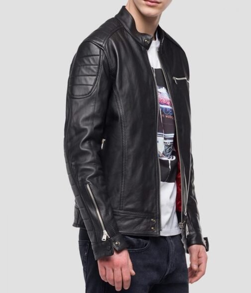 Men’s Crust Motorcycle Leather Zipper Pockets Jacket - Image 7