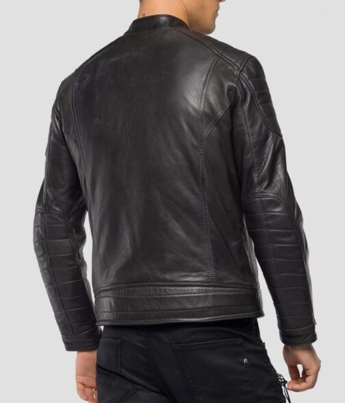Men’s Crust Motorcycle Leather Zipper Pockets Jacket - Image 2