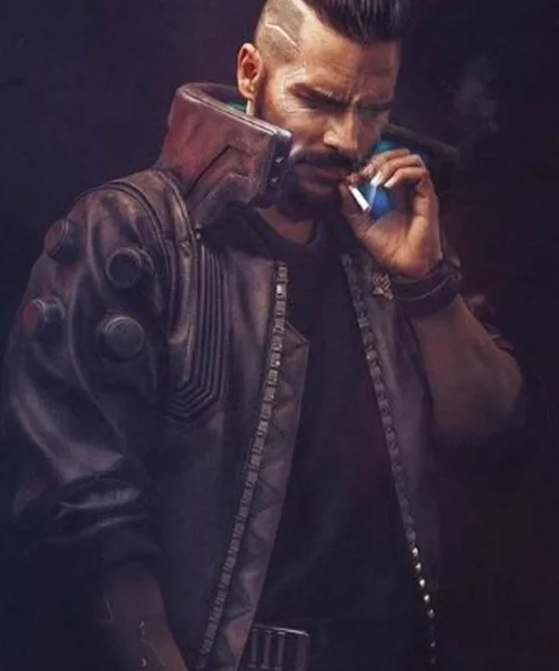 Samurai Cyberpunk 2077 Bomber Leather Jacket - Image 7