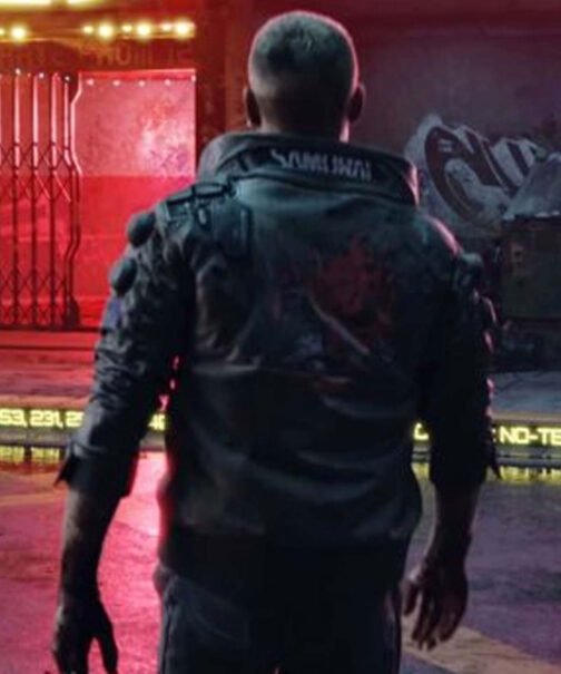 Samurai Cyberpunk 2077 Bomber Leather Jacket - Image 10