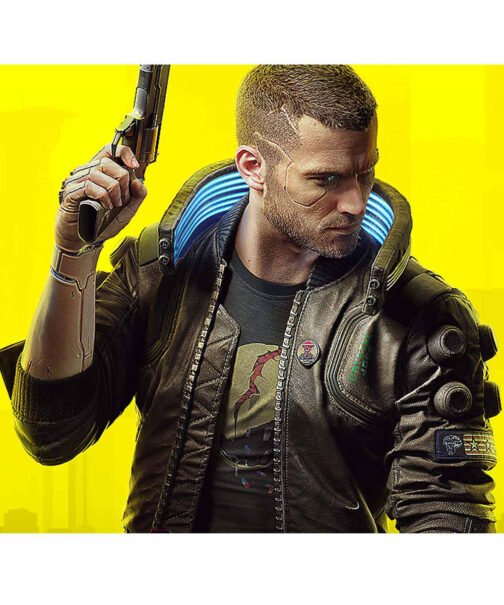 Samurai Cyberpunk 2077 Bomber Leather Jacket - Image 6
