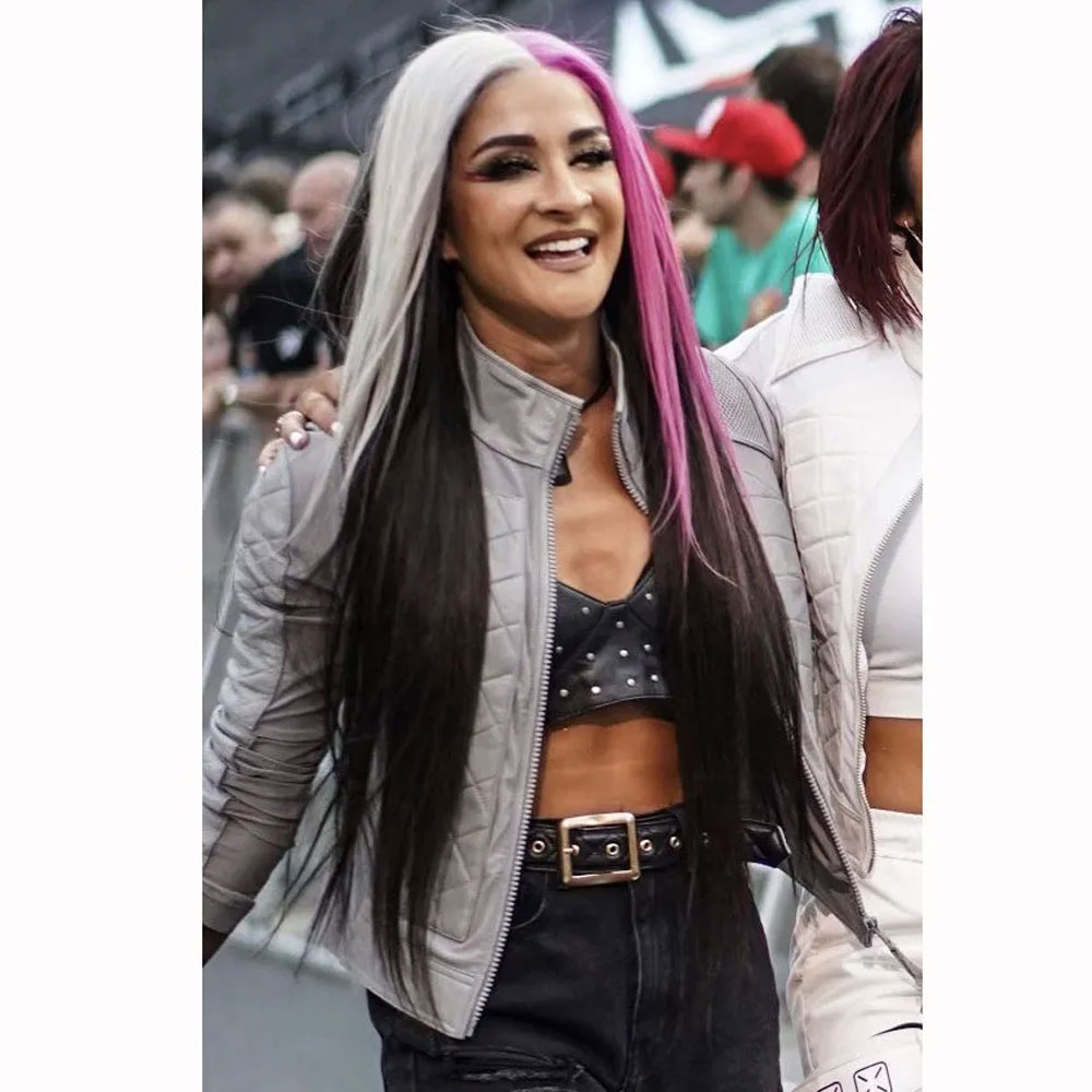 Dakota Kai WWE Pay-Per-View Gray Moto Leather Jacket - Image 7