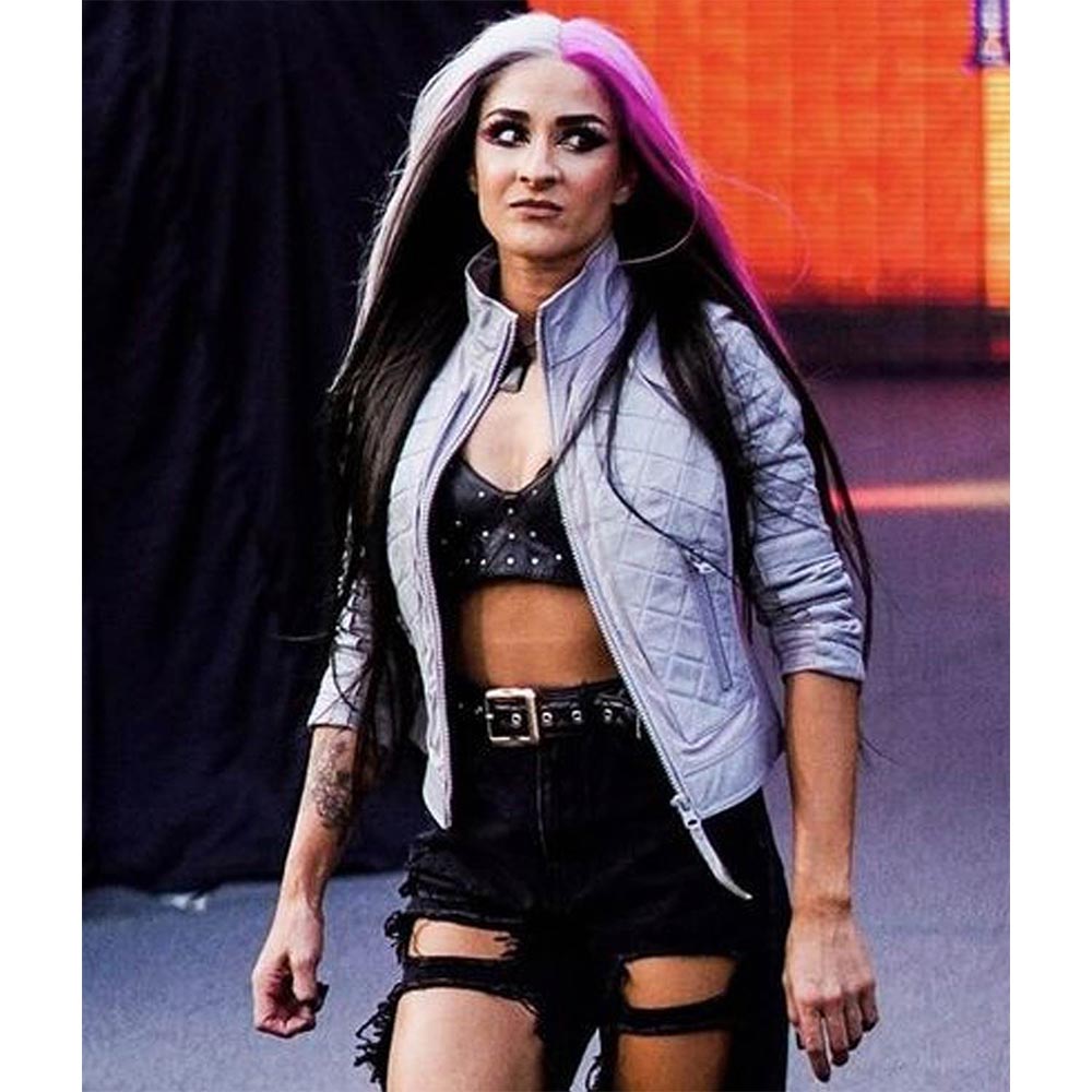 Dakota Kai WWE Pay-Per-View Gray Moto Leather Jacket - Image 6