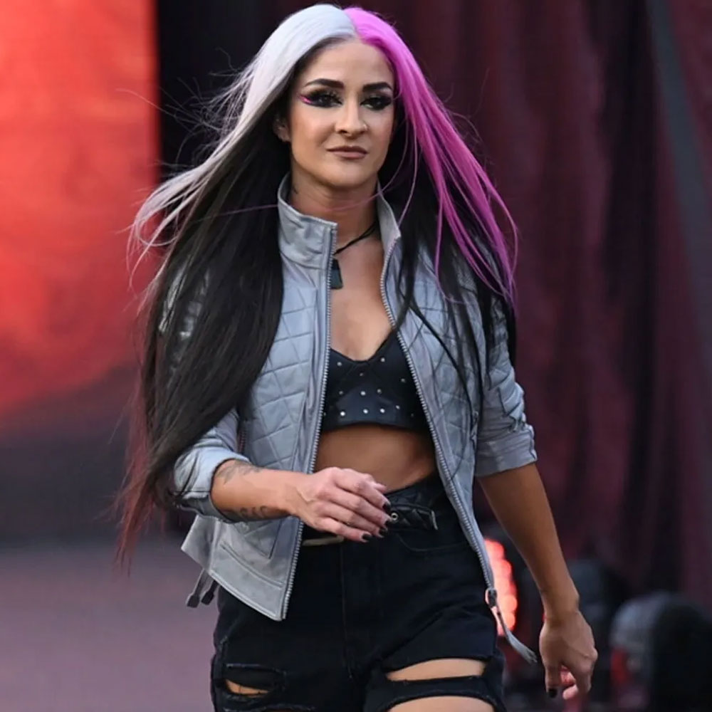 Dakota Kai WWE Pay-Per-View Gray Moto Leather Jacket - Image 9