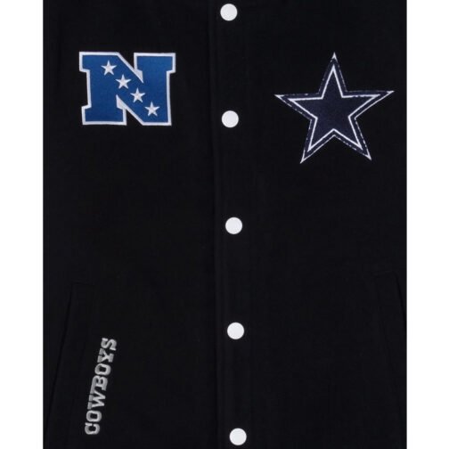 Dallas Cowboys 3rd Down Navy/White Varsity Full-Snap Wool/Leather Jacket - Image 4