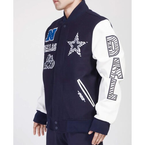 Dallas Cowboys Animal Patches Navy Varsity Jacket - Image 3