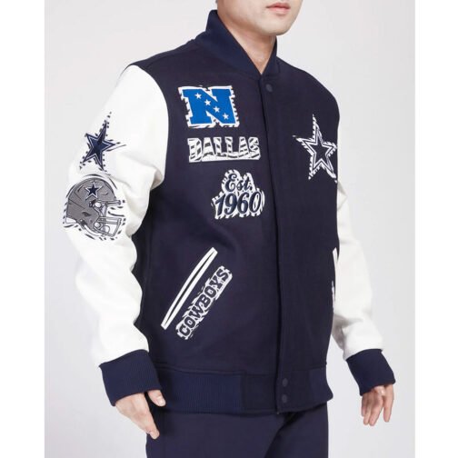 Dallas Cowboys Animal Patches Navy Varsity Jacket - Image 4