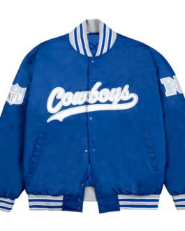 Dallas Cowboys Gray and White Rib Bomber Blue Jacket