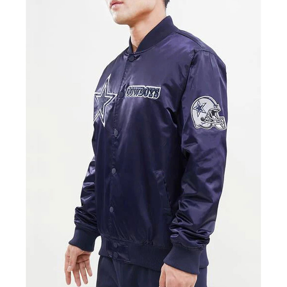 Dallas Cowboys Chest Hit Logo Satin Jacket - Image 5