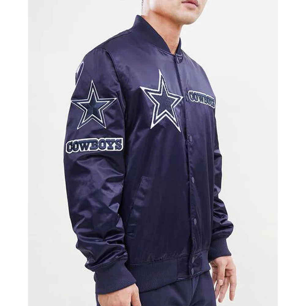 Dallas Cowboys Chest Hit Logo Satin Jacket - Image 7