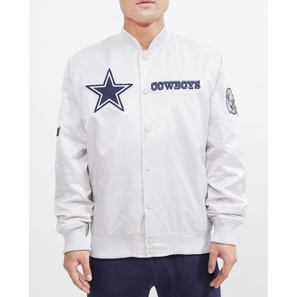 Dallas Cowboys Chest Hit Logo Satin Jacket - Image 2