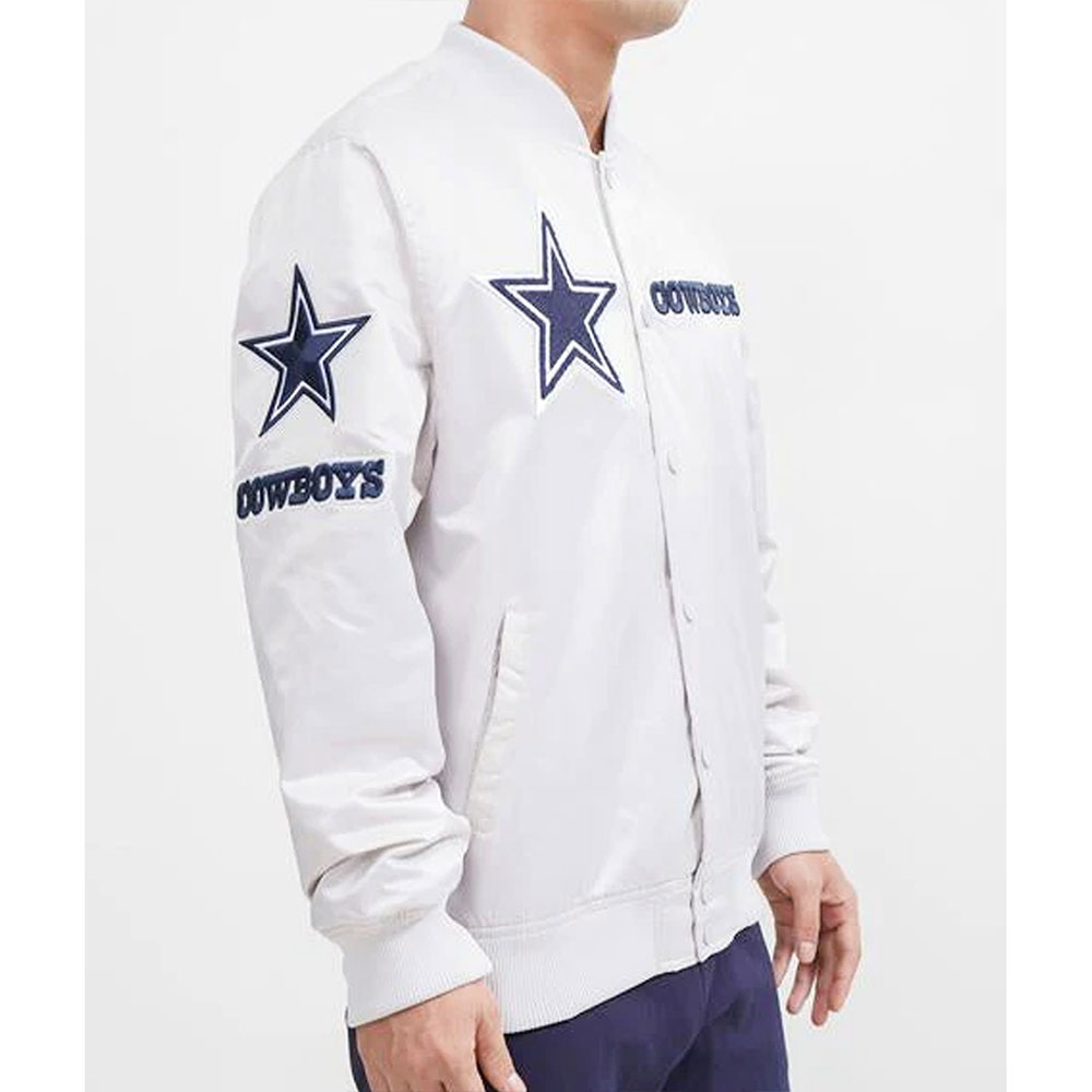 Dallas Cowboys Chest Hit Logo Satin Jacket - Image 8