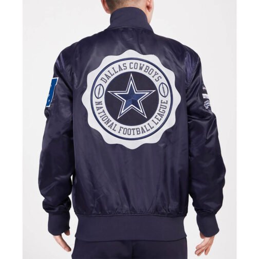 Dallas Cowboys Crest Emblem Midnight Navy Satin Jacket - Image 2