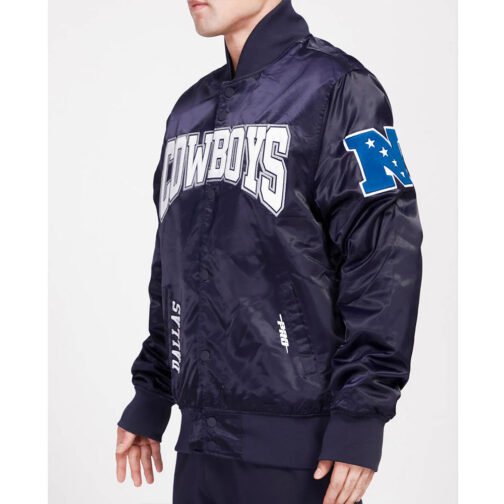 Dallas Cowboys Crest Emblem Midnight Navy Satin Jacket - Image 4