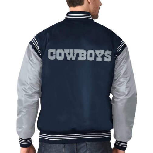 Dallas Cowboys Enforcer Navy/Silver Varsity Satin Jacket - Image 4
