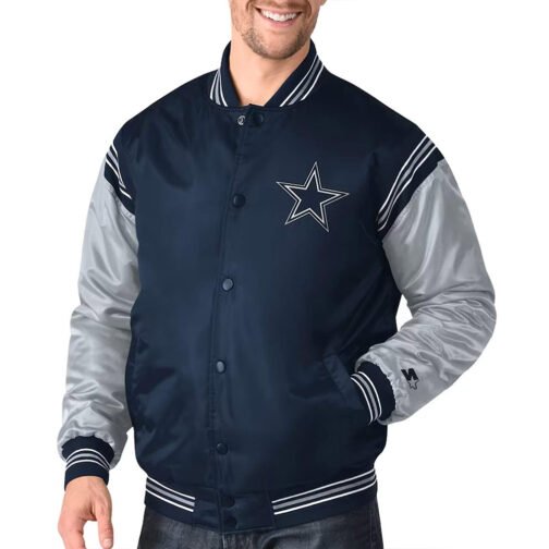 Dallas Cowboys Enforcer Navy/Silver Varsity Satin Jacket - Image 5