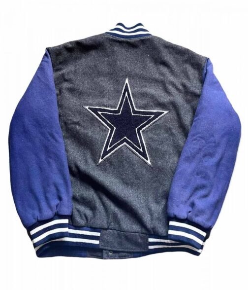 Dallas Cowboys Wool Gray and Blue Letterman Jacket - Image 2