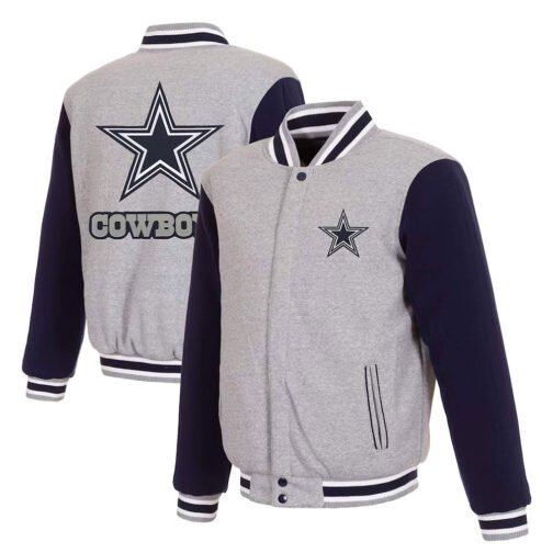 Dallas Cowboys Gray and Navy Varsity Wool Jacket - Image 3