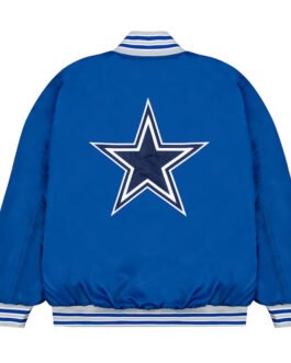 Dallas Cowboys Gray and White Rib Bomber Blue Jacket