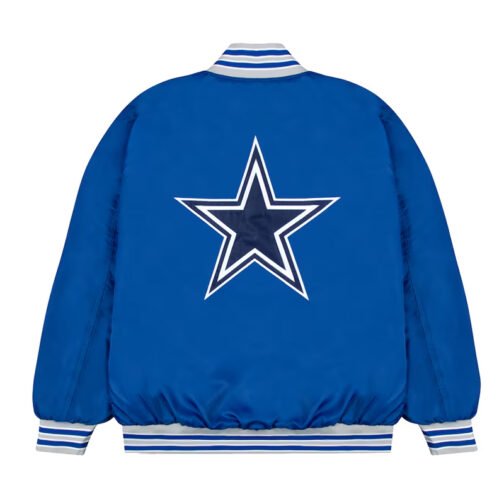 Dallas Cowboys Gray and White Rib Bomber Blue Jacket - Image 2