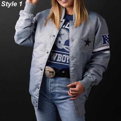 Dallas Cowboys Gray Satin Jacket - Image 5