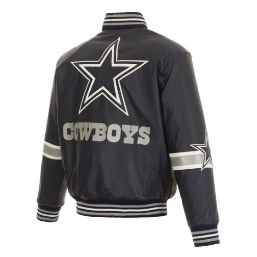 Dallas Cowboys Striped Varsity Leather Jacket - Image 3