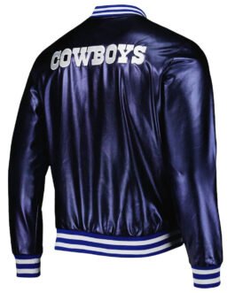 Dallas Cowboys Metallic Navy Leather Jacket