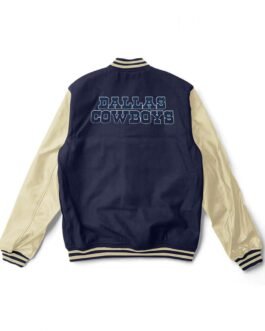 Cream and Navy Blue Dallas Cowboys Varsity Jacket