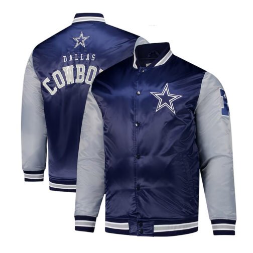 Dallas Cowboys Navy and Gray Team Satin Jacket - Image 3