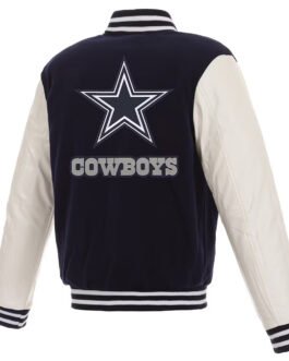 Dallas Cowboys Navy Blue and White Varsity Jacket