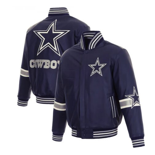 Dallas Cowboys Striped Varsity Leather Jacket - Image 10