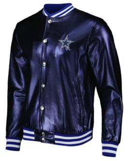 Dallas Cowboys Metallic Navy Leather Jacket