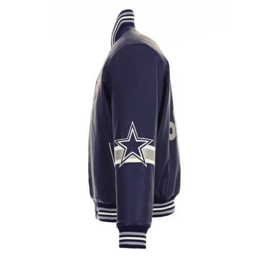 Dallas Cowboys Striped Varsity Leather Jacket - Image 8