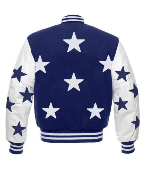 Dallas Cowboys Stars Varsity Royal Blue and White Jacket - Image 2