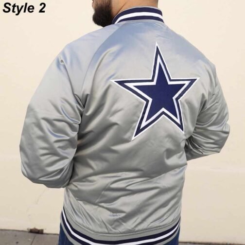 Dallas Cowboys Gray Satin Jacket - Image 4