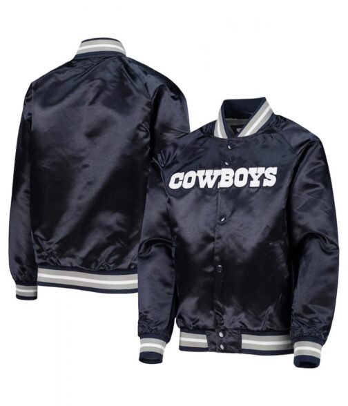 Dallas Cowboys Raglan Full-Snap Navy Blue Satin Jacket - Image 3