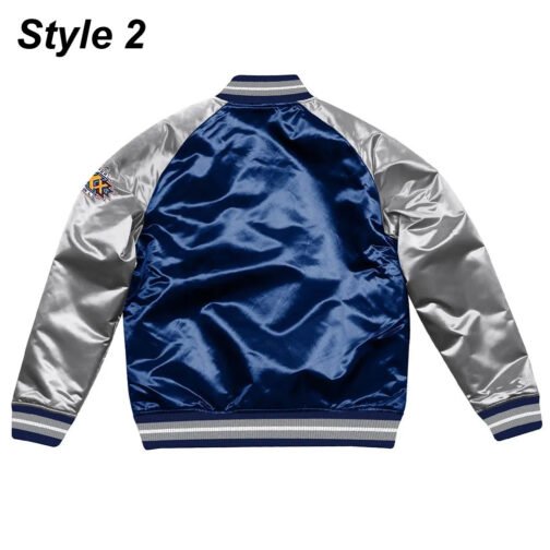 Navy Blue/Silver Dallas Cowboys Varsity Satin Jacket - Image 4