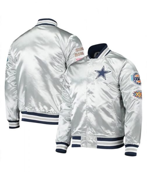 Varsity Dallas Cowboys Silver Satin Jacket - Image 3