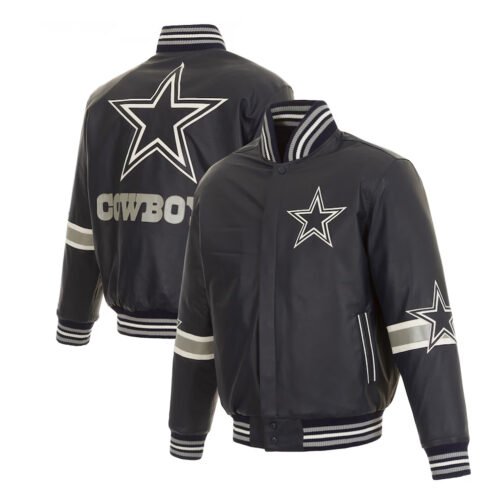 Dallas Cowboys Striped Varsity Leather Jacket - Image 9