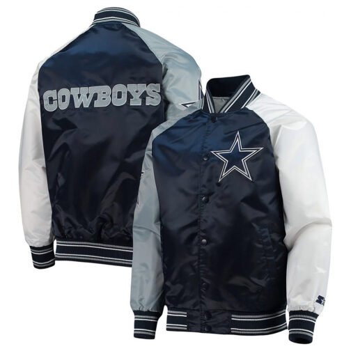 Dallas Cowboys The Reliever Navy/White Varsity Satin Jacket - Image 3