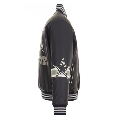Dallas Cowboys Striped Varsity Leather Jacket - Image 5