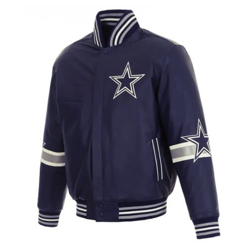 Dallas Cowboys Striped Varsity Leather Jacket - Image 2