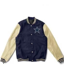 Cream and Navy Blue Dallas Cowboys Varsity Jacket