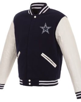 Dallas Cowboys Navy Blue and White Varsity Jacket