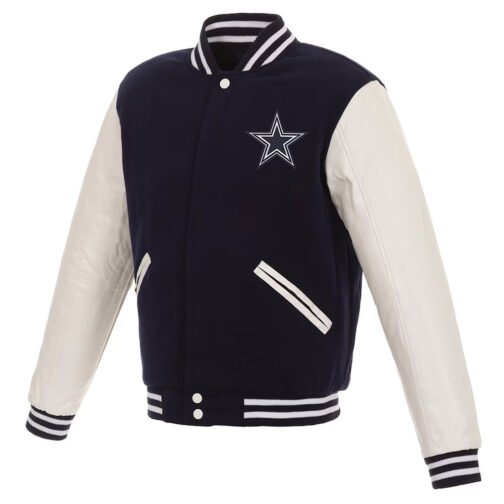 Dallas Cowboys Navy Blue and White Varsity Jacket
